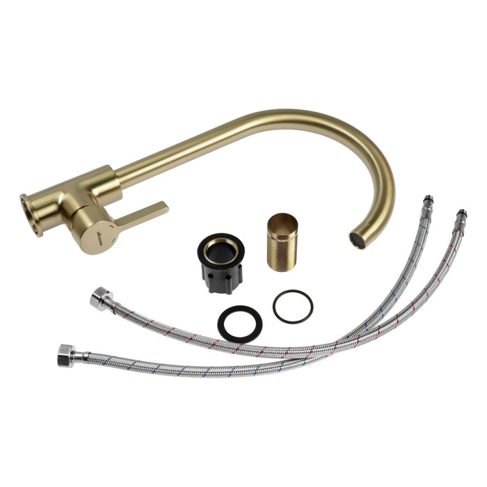 Cмеситель для кухни Accoona A4594AW, однорычажный, высокий излив, латунь, золото Cмеситель для кухни Accoona A4594AW, однорычажный, высокий излив, латунь, золото