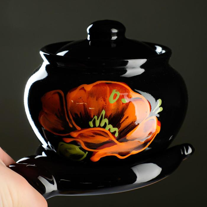 Набор горшков  Набор горшков "Подарочный с ухватом" 4х0,85л / 27х21х13см, мак на черном