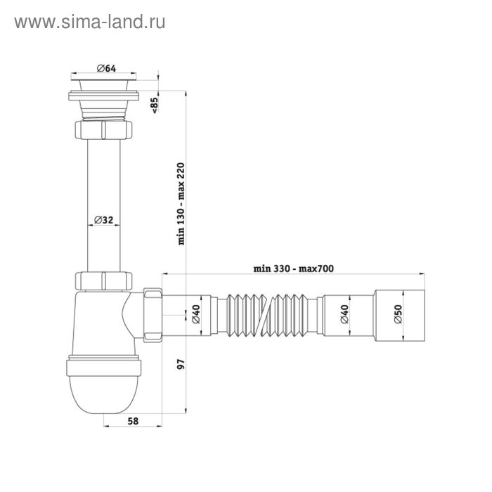 Сифон для раковины  Сифон для раковины "АНИ Пласт" C1015, 1 1/4" х 40 мм с гибкой трубой 40 x 40/50 мм