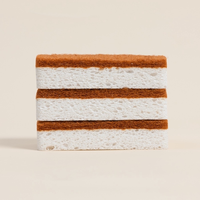 Губки для посуды SL Home, из древесной целлюлозы, с кокосовым абразивом, 3 шт, 21×12×3 см Губки для посуды SL Home, из древесной целлюлозы, с кокосовым абразивом, 3 шт, 21×12×3 см