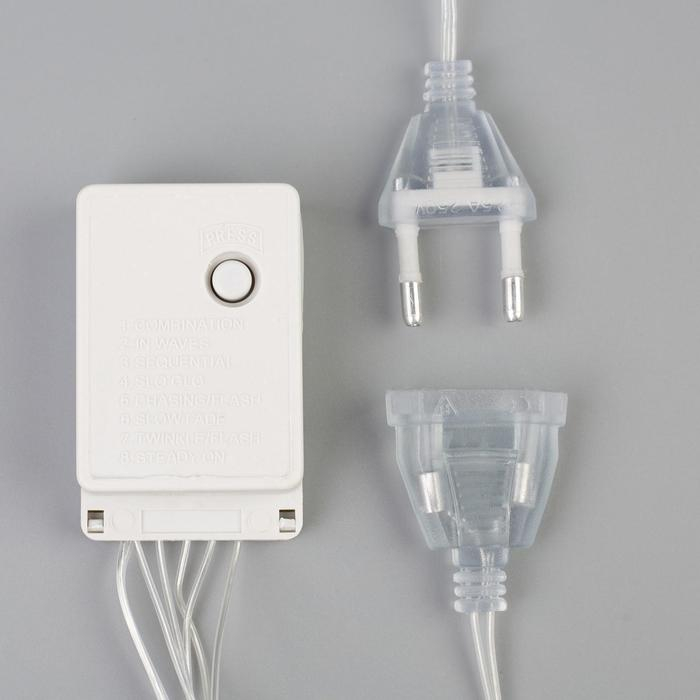 Гирлянда «Занавес» 3 × 1.4 м с насадками «Перья», IP20, прозрачная нить, 80 LED, свечение тёплое белое, 8 режимов, 220 В