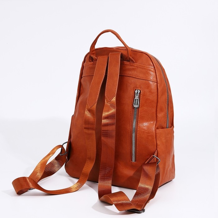 Рюкзак женский из искусственной кожи на молнии, 3 кармана, цвет рыжий