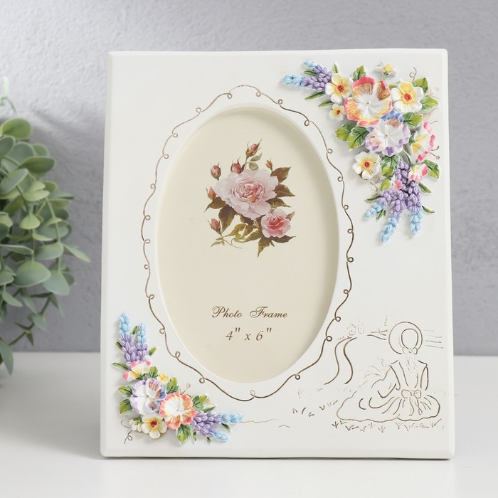 Фоторамка полистоун 10х15 см "Букет с лавандой" 19,8х16,8 см