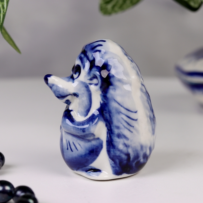 Сувенир гжель «Ёжик Фима», бело-синий,керамика, Сувенир гжель «Ёжик Фима», бело-синий,керамика,