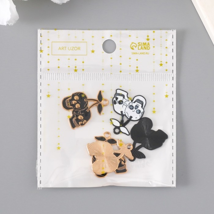 Декор для творчества металл Декор для творчества металл "Черепа на ветке" эмаль МИКС 2,6х1,9 см