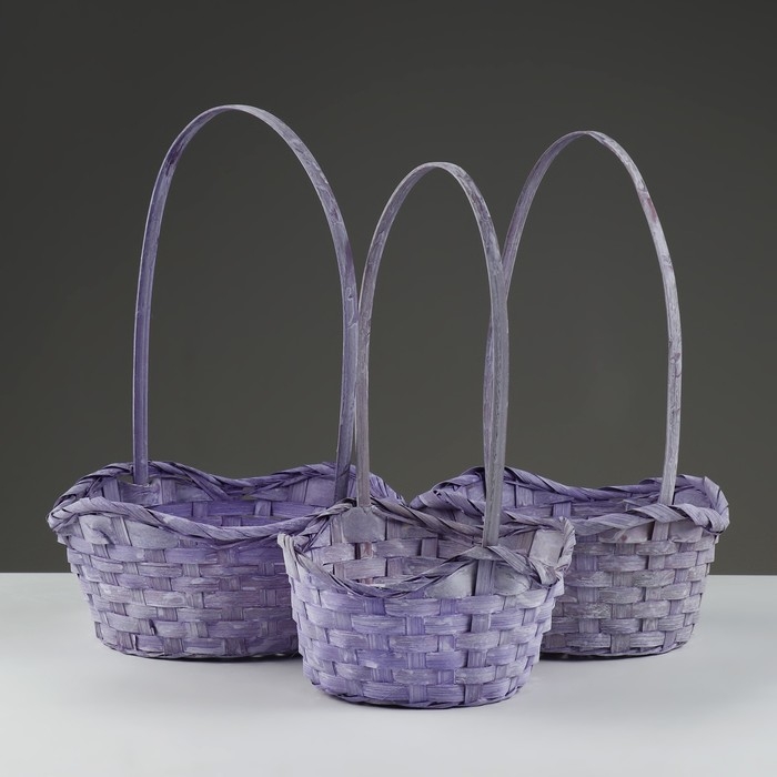 Набор корзин, 19х7,5х9,5/31 см, 22х9х11/34 см, 24х9х11,5/35 см, 3 шт, фиолетовые, бамбук Набор корзин, 19х7,5х9,5/31 см, 22х9х11/34 см, 24х9х11,5/35 см, 3 шт, фиолетовые, бамбук