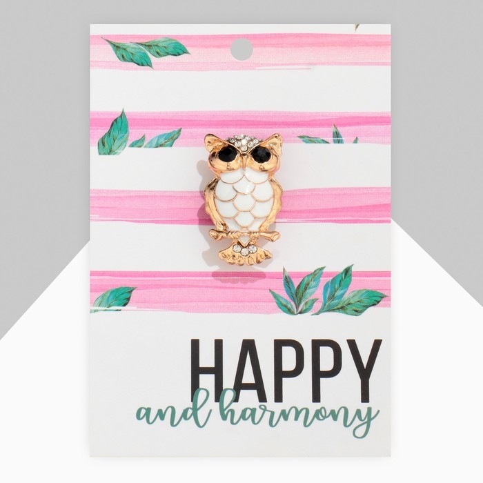 Брошь «Сова», цвет чёрно-белый в золоте Брошь «Сова», цвет чёрно-белый в золоте