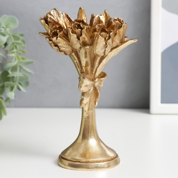 Подсвечник полистоун на 1 свечу Подсвечник полистоун на 1 свечу "Букет тюльпанов" золото 16х9,5х9,5 см