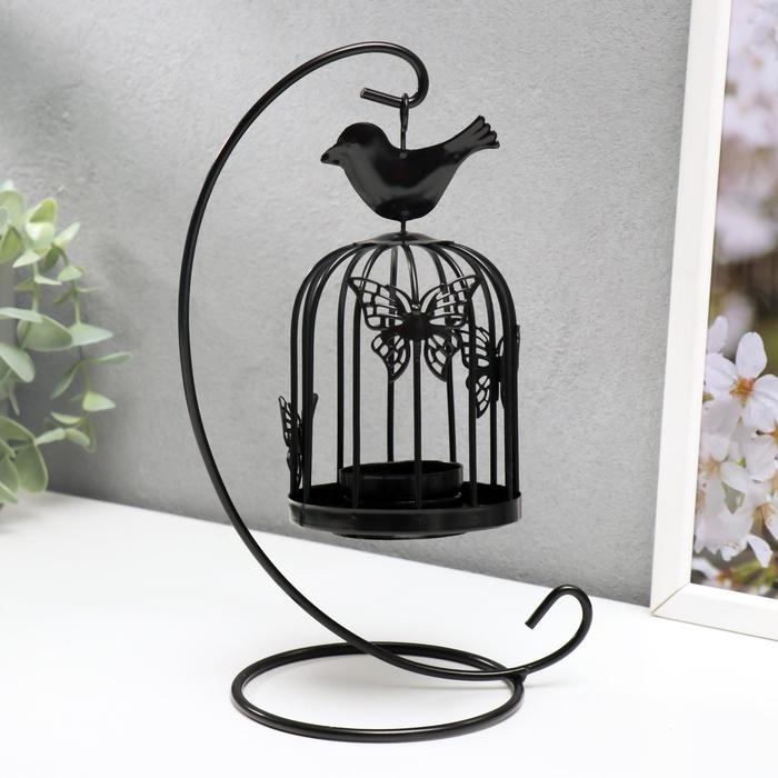 Подсвечник металл Подсвечник металл "Клетка с птичкой" черный, 23х10х10 см