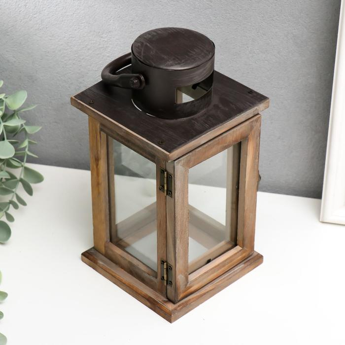 Подсвечник дерево на 1 свечу "Фонарь" коричневый 23х11,5х11,5 см