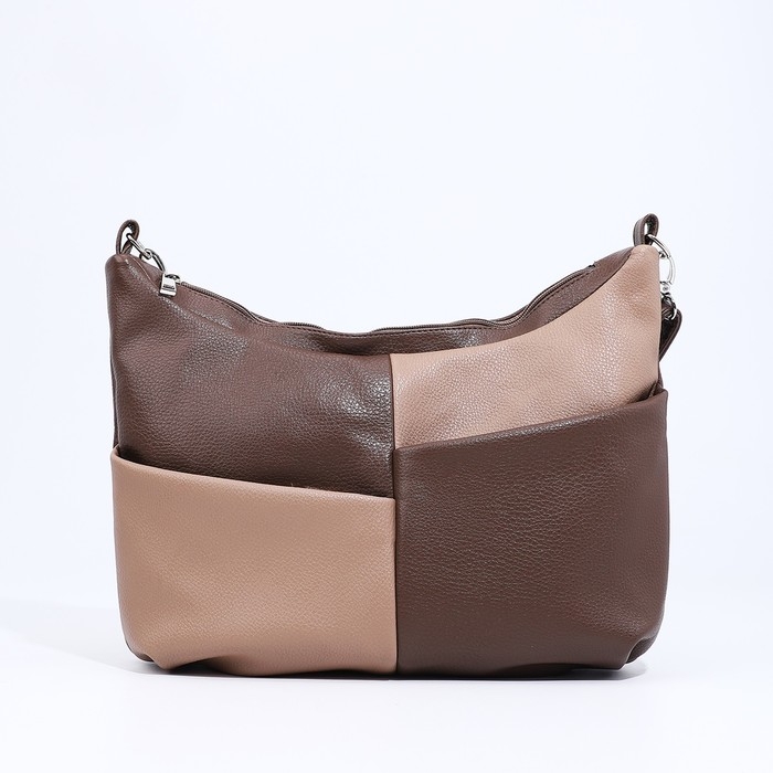 Сумка кросс-боди RICHET на молнии, наружный карман, цвет коричневый/бежевый