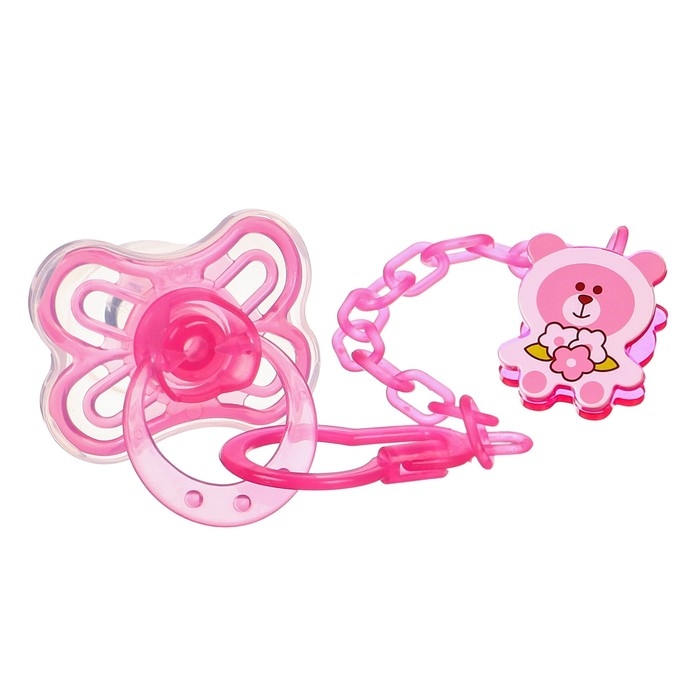 Соска - пустышка силиконовая классическая, от 6 мес., с колпачком + держатель «Мишка», цвет розовый Соска - пустышка силиконовая классическая, от 6 мес., с колпачком + держатель «Мишка», цвет розовый