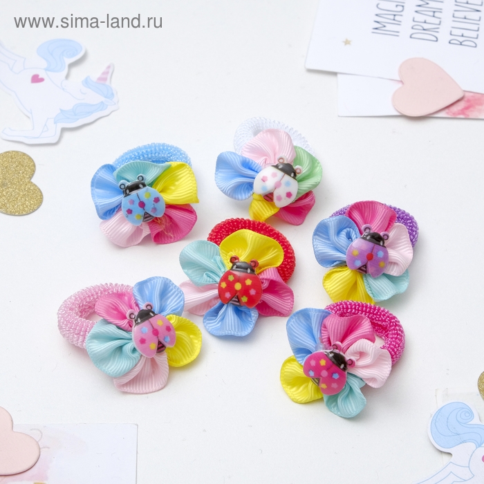 Резинка для волос  Резинка для волос "Весёлый глянец" (набор 6 шт) цветок божья коровка