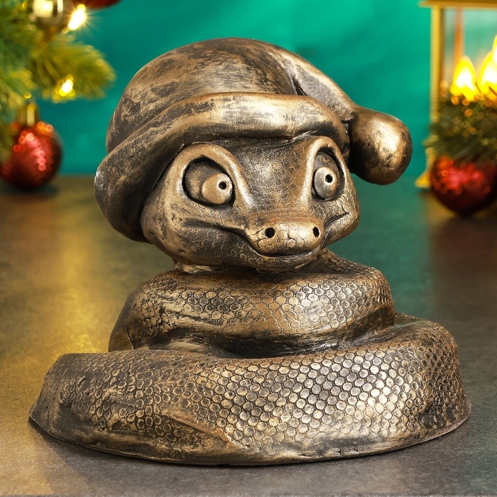 Новый год. Символ 2025. Копилка Новый год. Символ 2025. Копилка "Змея в колпаке" 17х14х15см, бронза