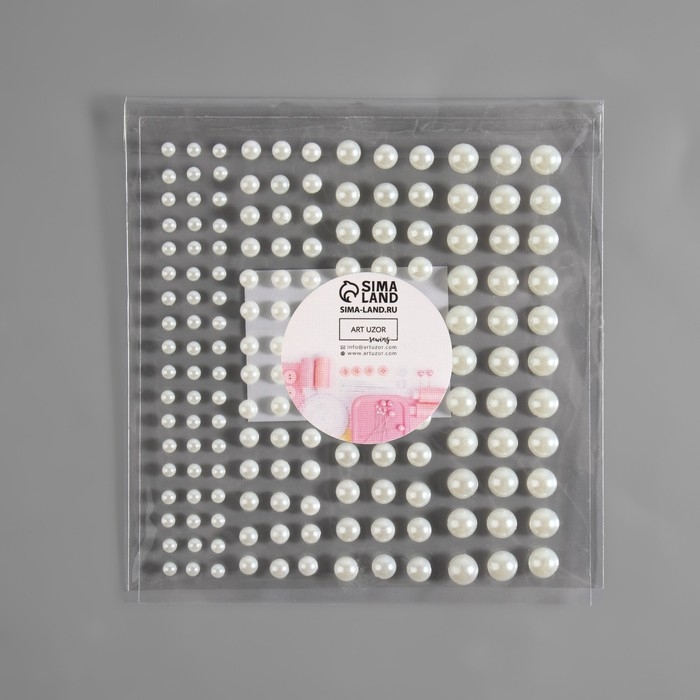 Жемчуг самоклеящийся, d = 3/4/5/6 мм, 165 шт на листе на листе, цвет белый