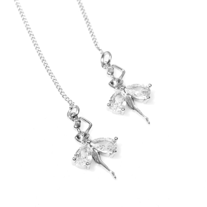 Серьги с жемчугом «Цепочки» балерина и бусина, цвет белый в серебре, шар №10 Серьги с жемчугом «Цепочки» балерина и бусина, цвет белый в серебре, шар №10