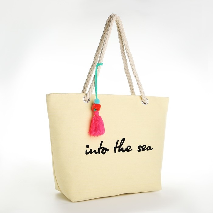Сумка женская пляжная Into the sea, 50х34,5х14 см, бежевый цвет Сумка женская пляжная Into the sea, 50х34,5х14 см, бежевый цвет