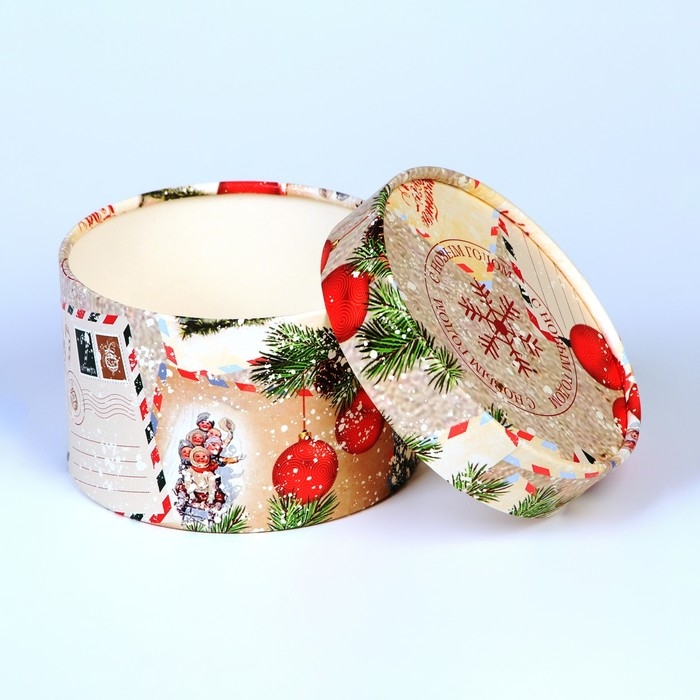 Новый год. Коробка подарочная новогодняя для макарун тубус без окна Новый год. Коробка подарочная новогодняя для макарун тубус без окна "Письмо", 13 х 8,5 см.