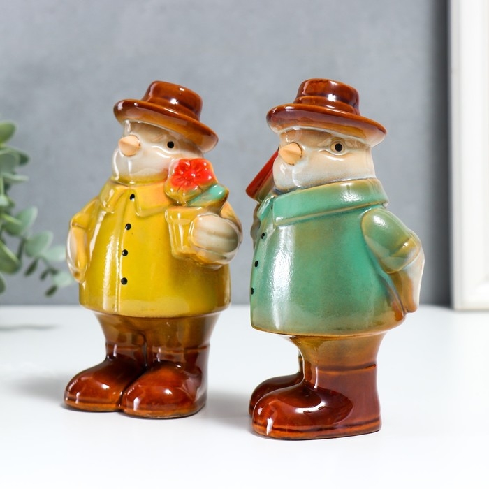 Сувенир керамика Сувенир керамика "Воробушки в плащах - дождливый день" набор 2 шт 16х6,5х10 см