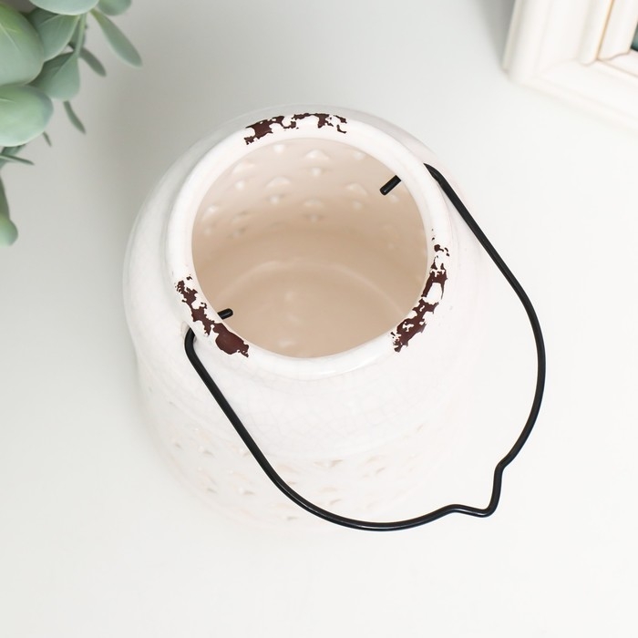 Подсвечник керамика на 1 свечу Подсвечник керамика на 1 свечу "Фонарь. Ромбы" белый 9х9х12 см