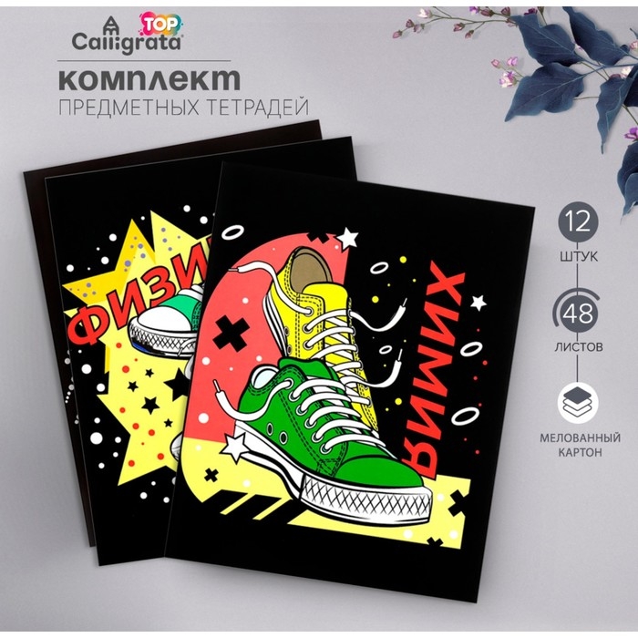 Комплект предметных тетрадей Calligrata TOP  Комплект предметных тетрадей Calligrata TOP "Кеды", 48 листов, 12 предметов, со справочным материалом, обложка мелованный картон, глянцевая ламинация, блок офсет