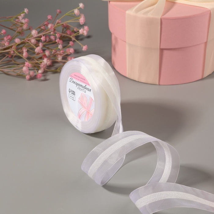 Лента декоративная, капроновая, 25 мм, 9 ± 0,5 м, цвет белый №001 Лента декоративная, капроновая, 25 мм, 9 ± 0,5 м, цвет белый №001