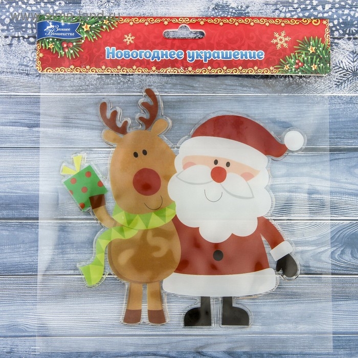 Наклейка на стекло Наклейка на стекло "Дед Мороз с оленем" 16,5х16,5 см