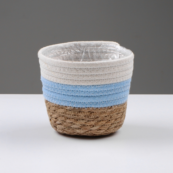 Кашпо плетеное  Кашпо плетеное "Намибия", 15,5х15,5х13,5 см, натуральный, голубой, белый