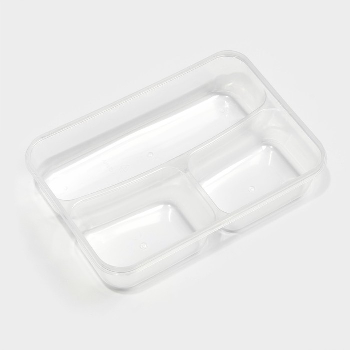 Ланч - бокс пластиковый прямоугольный, 21&times;14,5&times;5,5 см, 3 отделения, цвет МИКС