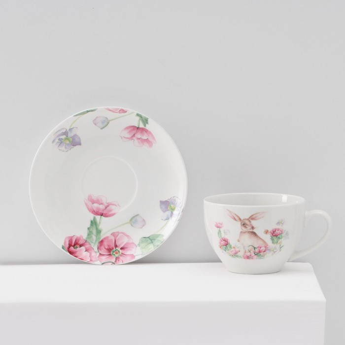 Сервиз фарфоровый чайный Доляна «Зайка», 12 предметов: 6 чашек 250 мл, 6 блюдец d=15 см, цвет белый Сервиз фарфоровый чайный Доляна «Зайка», 12 предметов: 6 чашек 250 мл, 6 блюдец d=15 см, цвет белый