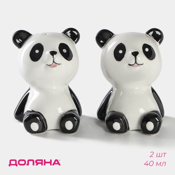 Набор для специй Доляна «Панда», 2 предмета: солонка 40 мл, перечница 40 мл, цвет белый и чёрный Набор для специй Доляна «Панда», 2 предмета: солонка 40 мл, перечница 40 мл, цвет белый и чёрный