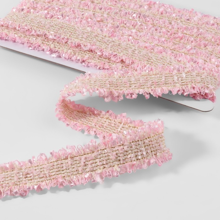 Тесьма декоративная «Твидовая», двусторонняя, 30 мм, 5 ± 0,5 м, цвет розовый Тесьма декоративная «Твидовая», двусторонняя, 30 мм, 5 ± 0,5 м, цвет розовый