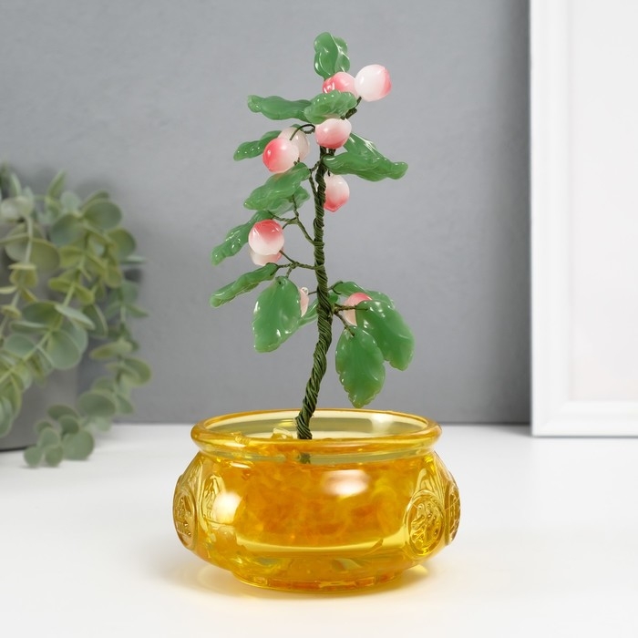 Сувенир бонсай  Сувенир бонсай "Дерево с персиками в чаше богатства" розовый 10 персиков 9х9х14 см
