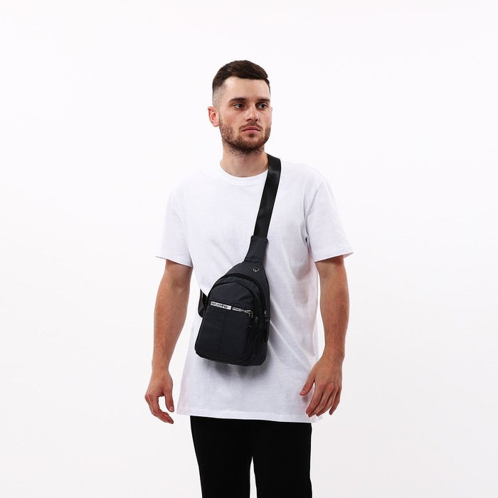 Сумка-слинг мужская из текстиля, отверстие для наушников, цвет серый Сумка-слинг мужская из текстиля, отверстие для наушников, цвет серый