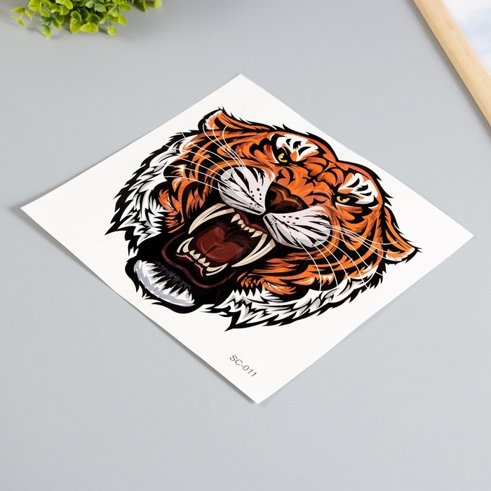Татуировка на тело цветная Татуировка на тело цветная "Тигр с клыками" 38х24 см
