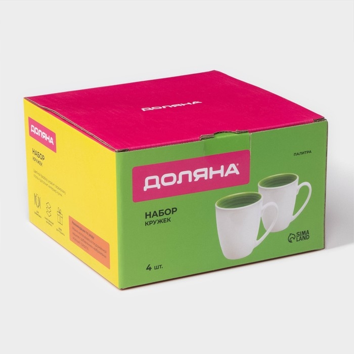 Набор фарфоровых кружек Доляна &laquo;Палитра&raquo;, 4 предмета: 350 мл, цвет белый