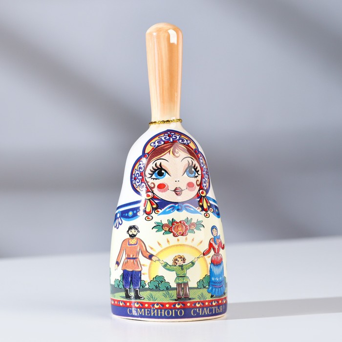 Колокольчик с ручкой  Колокольчик с ручкой "Матрешка" средняя, керамика, микс