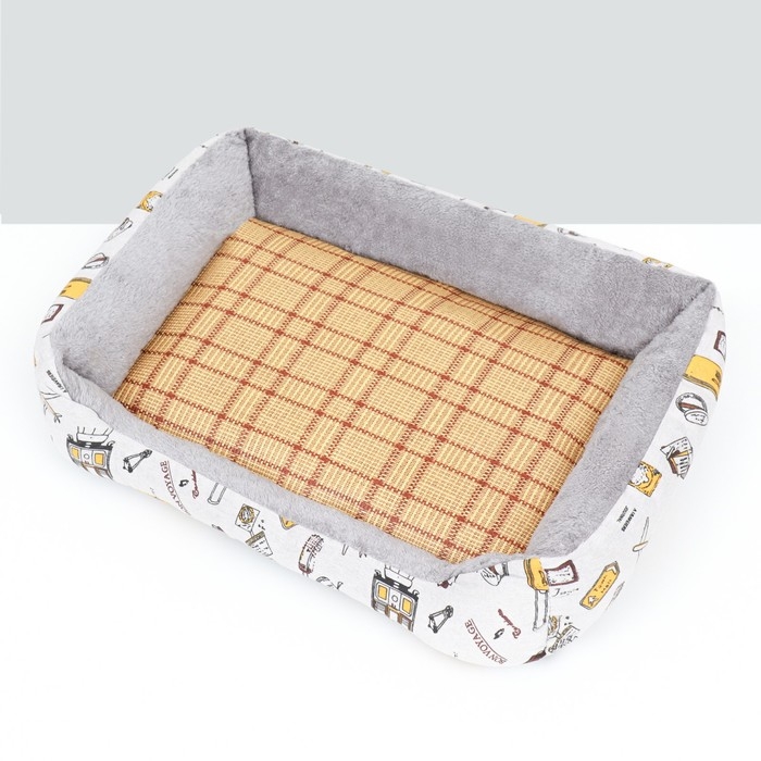 Лежанка для животных, двухсторонняя подушка, 60 х 45 х 15 см,  серо-белая Лежанка для животных, двухсторонняя подушка, 60 х 45 х 15 см,  серо-белая