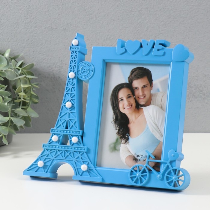 Фоторамка с подсветкой Фоторамка с подсветкой "Эйфелева башня" пластик, 10х15 см, цв. голубой