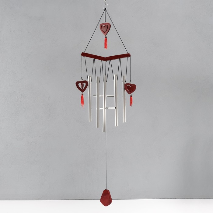 Музыка ветра металл, дерево Музыка ветра металл, дерево "Двойное сердце" 7 трубок 72х19 см