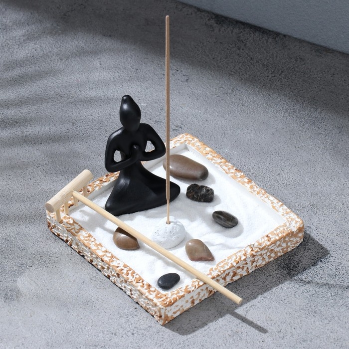 Сад камней с подставкой для благовоний  Сад камней с подставкой для благовоний "Дзен", 12х12х9,5см, бетон