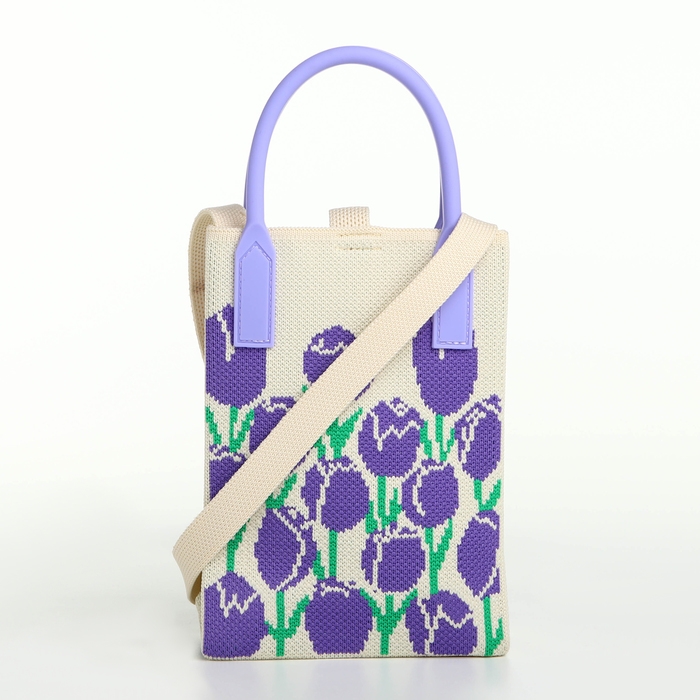 Сумка на кнопке «Выбражулька», цвет бежевый/сиреневый