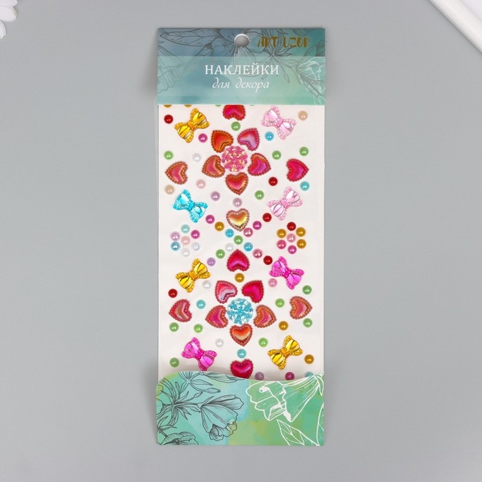 Наклейка пластик стразы "Розочки и бантики" МИКС 25х10 см