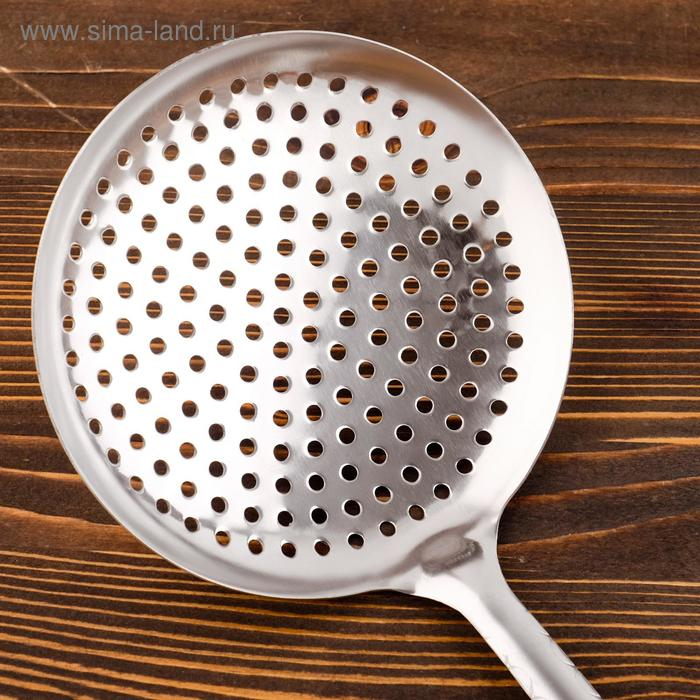 Шумовка для казана узбекская 48см, диаметр 17см, с деревянной ручкой Шумовка для казана узбекская 48см, диаметр 17см, с деревянной ручкой