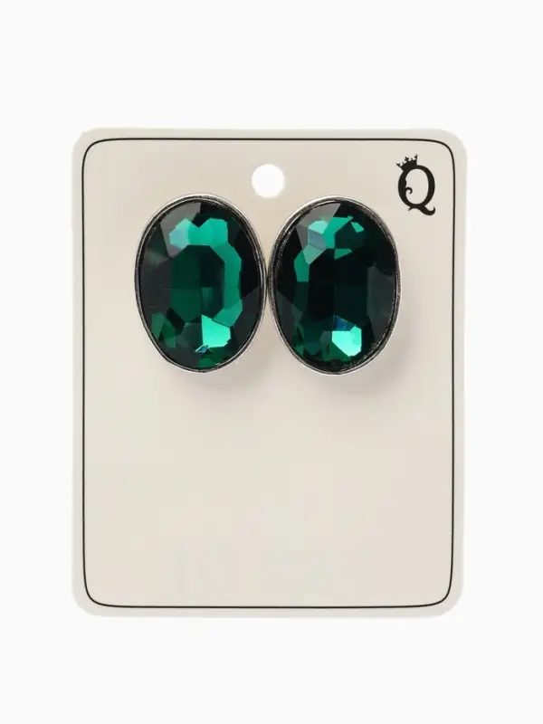 Серьги клипсы для ушей QF &laquo;Овал&raquo;, цвет серебро, зелёный