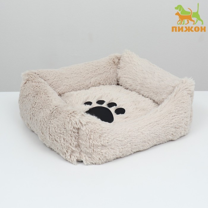 Лежак с подушкой, мех, сатин, периотек, 45 х 45 х 15 см, бежевый Лежак с подушкой, мех, сатин, периотек, 45 х 45 х 15 см, бежевый