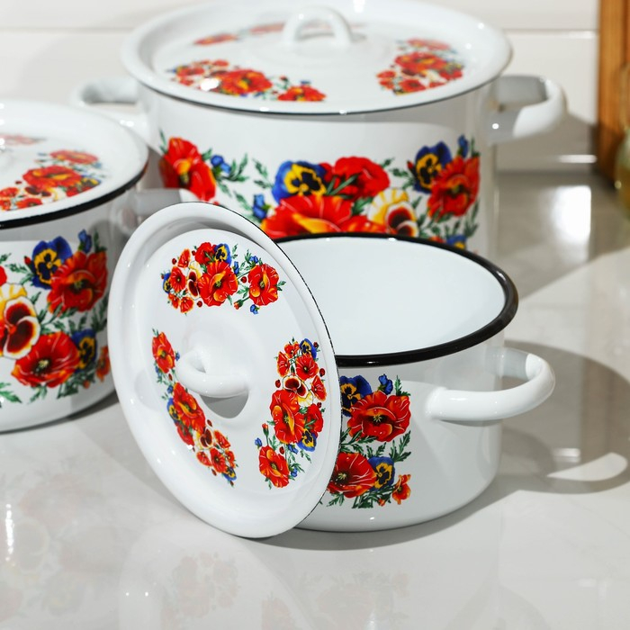 Набор кастрюль «Маки. Мечта», 3 предмета: 1,5 л, 2,9 л, 4,5 л, индукция Набор кастрюль «Маки. Мечта», 3 предмета: 1,5 л, 2,9 л, 4,5 л, индукция