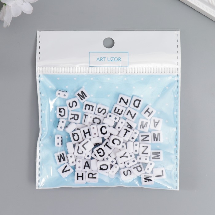 Бусины для творчества пластик "Чёрные английские буквы" белые набор 20 гр 0,4х0,8х0,8 см