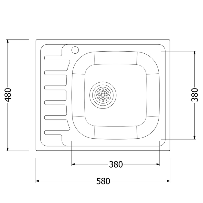 Мойка кухонная  Мойка кухонная "Владикс", врезная, с сифоном, 58х48 см, правая, нержавеющая сталь 0.6 мм