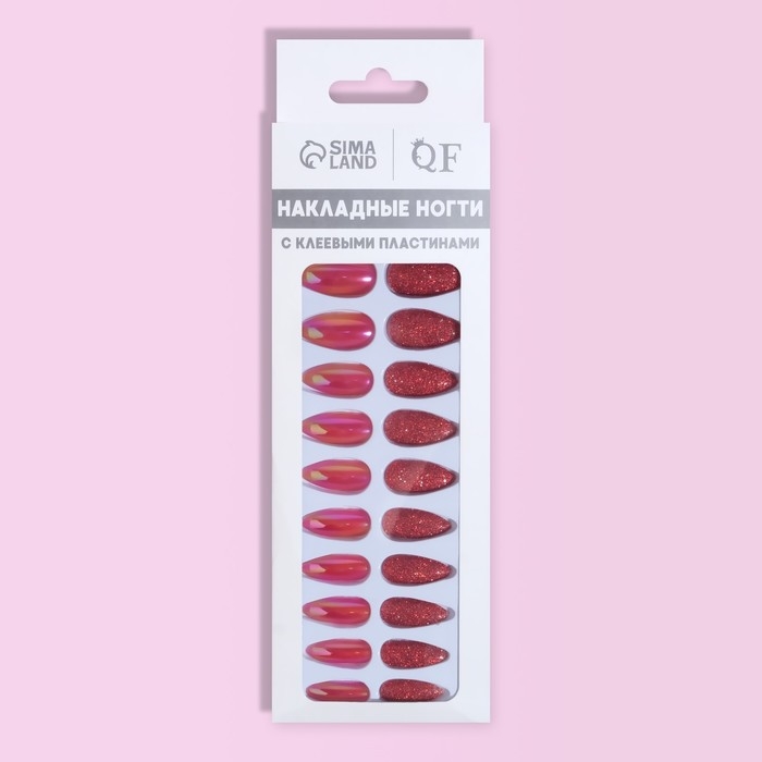 Накладные ногти, 24 шт, с клеевыми пластинами, форма миндаль, блёстки/голография, цвет красный Накладные ногти, 24 шт, с клеевыми пластинами, форма миндаль, блёстки/голография, цвет красный